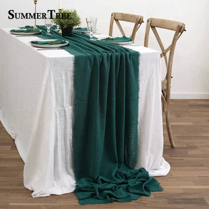Chemin de table gaze de coton blanc ivoire mariage 40x300cm