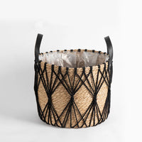 Cache pot noir à trame ajourée, dimensions du diamètre 25 cm