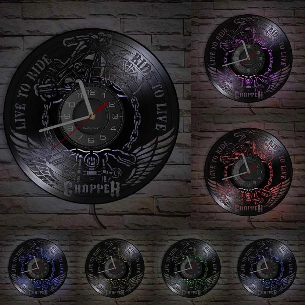 Horloge Moto Murale Vinyle Recycle Retro | Quartz Silencieux LED - Mafrenesiedecoration