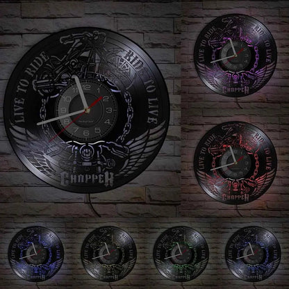 Horloge Moto Murale Vinyle Recycle Retro | Quartz Silencieux LED - Mafrenesiedecoration