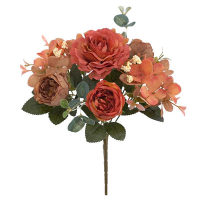 Bouquet de fleurs artificielles orange brûlé, tons chauds rétro