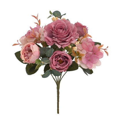 Bouquet de fleurs artificielles vieux rose, style rétro en soie