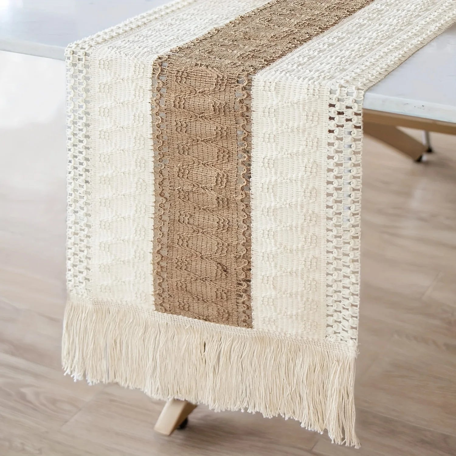 Chemin de table patchwork jute 33x180cm table familiale
