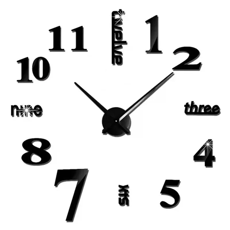 Horloge murale moderne 2023 en acrylique miroir, grand format, design 3D, pour décoration intérieure, style horloge à quartz Mafrenesiedecoration