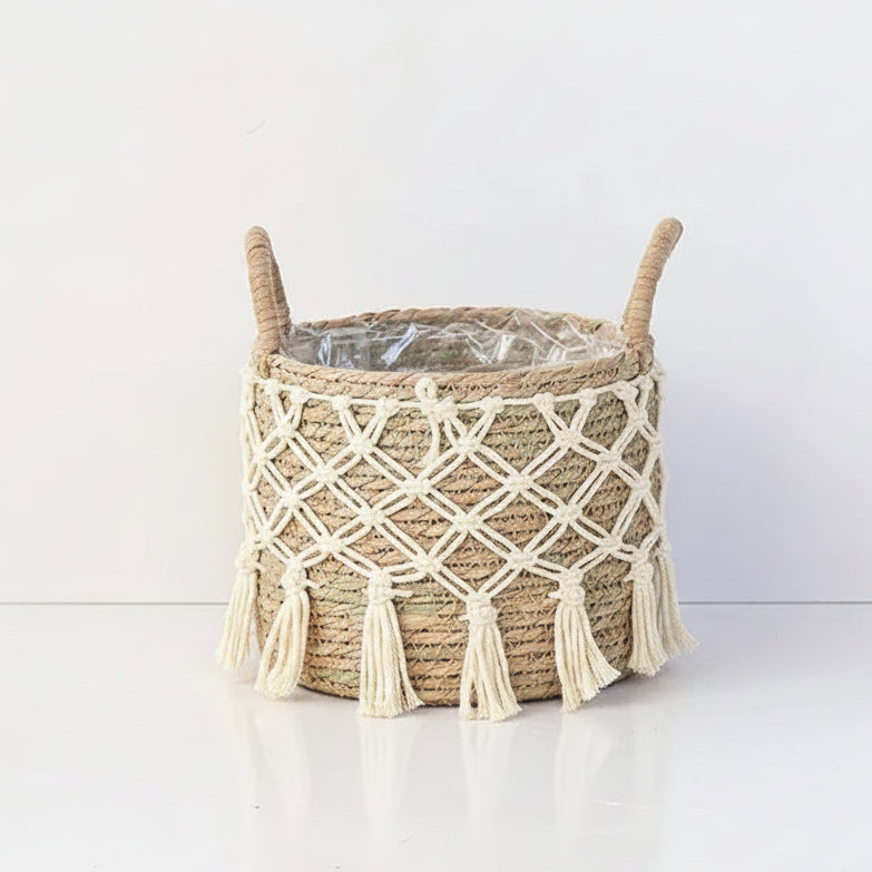 Cache pot macramé avec plante verte, dimensions du panier