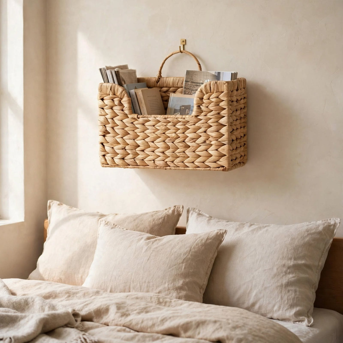 Décoration murale tressée — Panier suspendu en fibres végétales