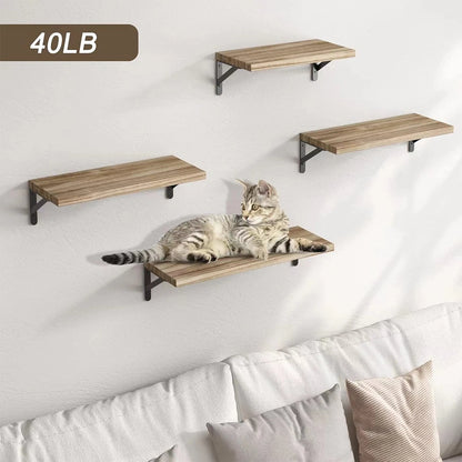 Etagere murale en bois pin marron clair support métallique suspendu intérieur
