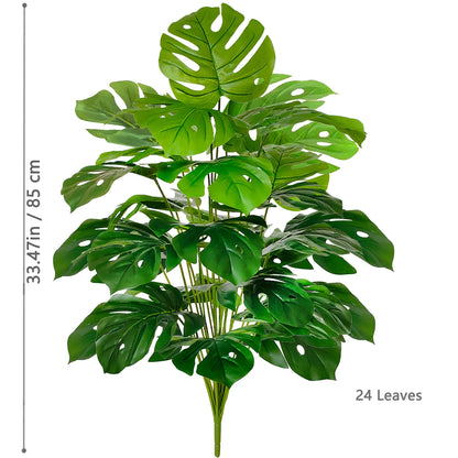 Plante artificielle extérieure-Monstera a 24 feuilles vertes luxuriantes, mesure 85 cm de haut et présente des motifs de feuilles découpés classiques pour un aspect naturel — aucun entretien requis.