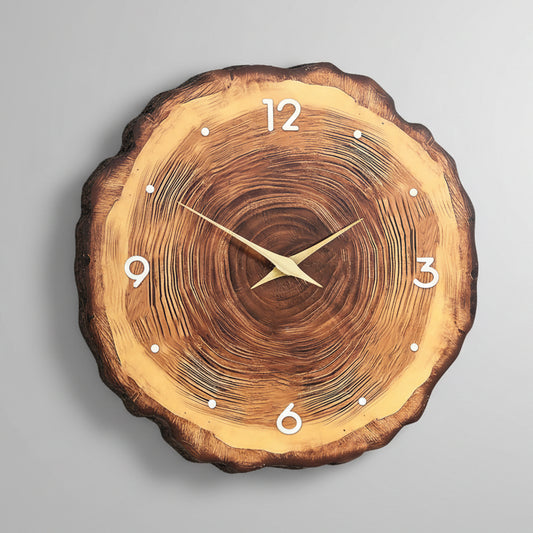 Horloge murale bois bambou cernes naturels salon contemporain point focal chaleureux