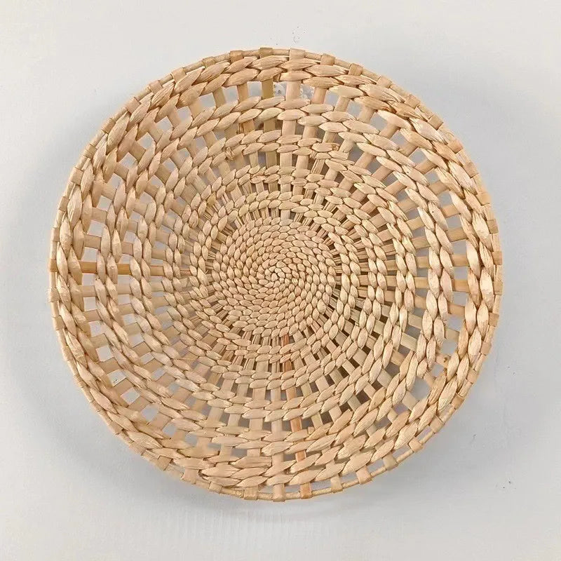 Disque mural tressé naturel, tissage ajouré