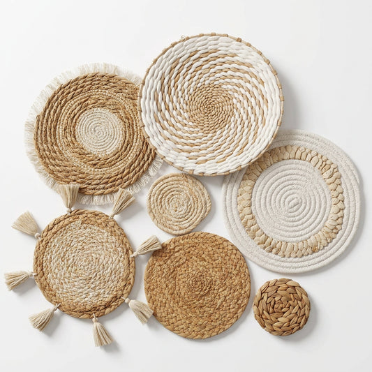 Décoration murale paille — Lot de 7 paniers tressés