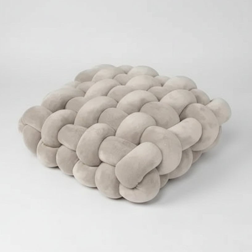 Grand coussin canapé velours gris noué main style scandinave minimaliste