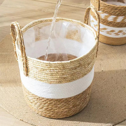 Cache-pot herbe marine coloris White bande blanche taille 26 cm