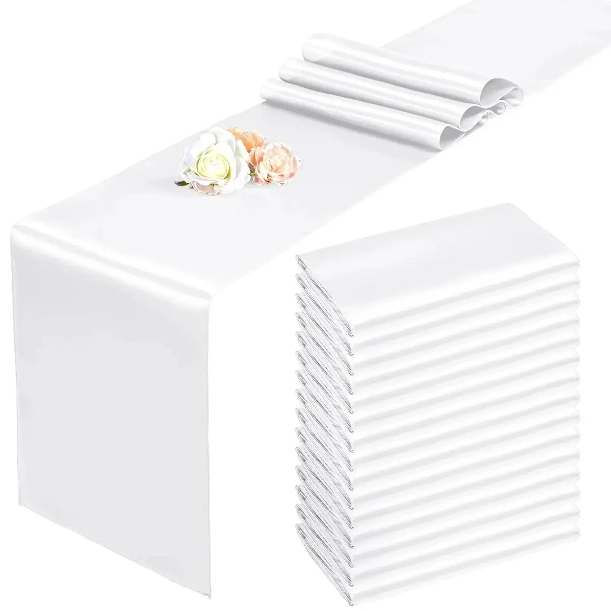Chemin de table en satin doré de Mafrenesiedecoration, parfait pour mariage et fêtes, avec 20 couleurs disponibles.