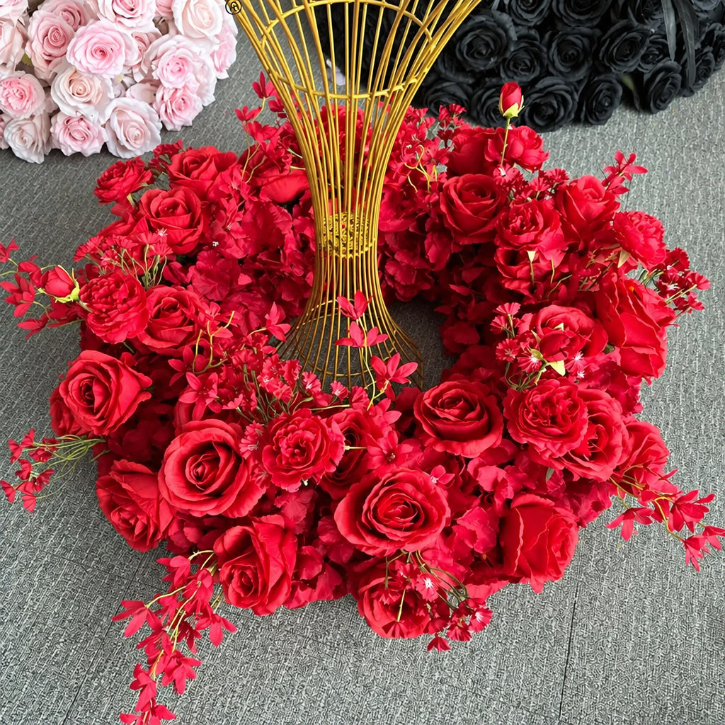 Couronne de fleurs artificielles rouge, roses rouge vif