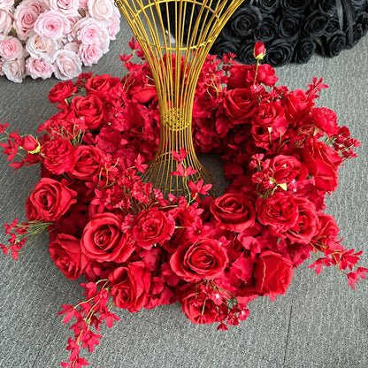 Couronne de fleurs artificielles rouge, roses rouge vif