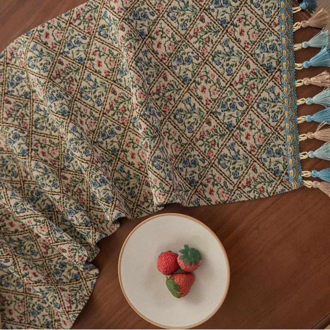 Chemin de table boho blanc naturel texture lin coton