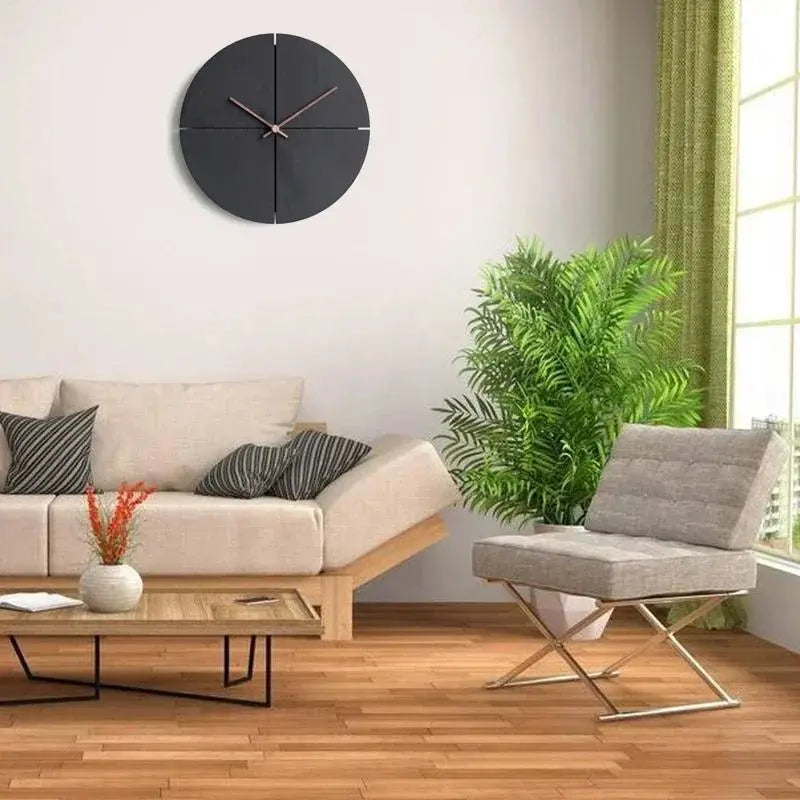 Horloge murale noire bois noyer bambou detail grain naturel sans verre sans trotteuse