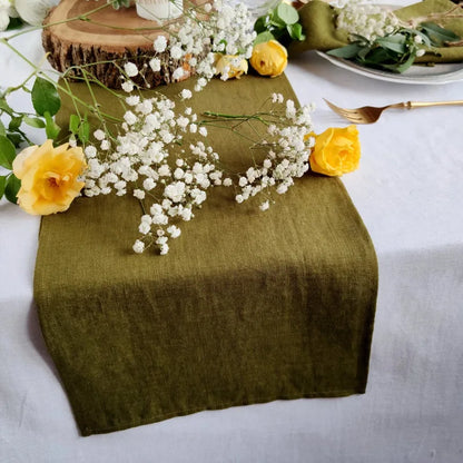 Chemin de table en lin lavé de Mafrenesiedecoration, tissu 100% lin français, style champêtre et tendance, texture douce et naturelle