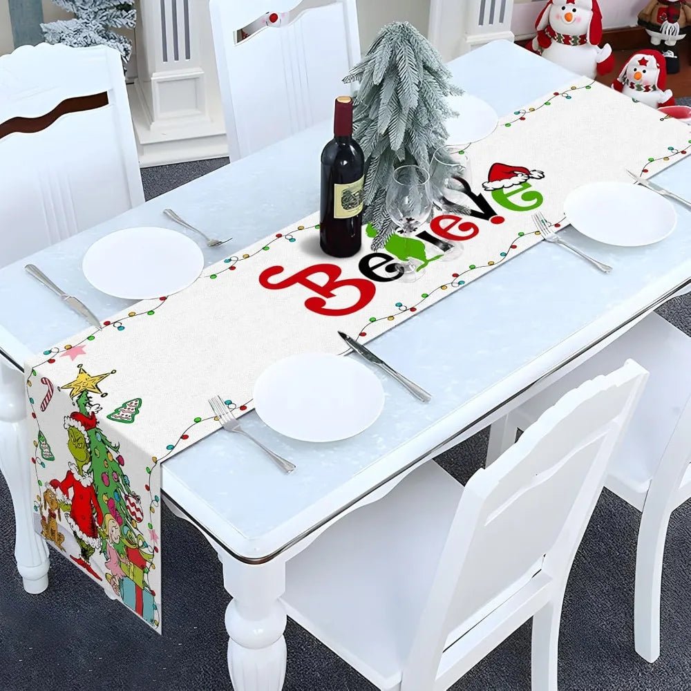 Chemin de table Noël motif flocon lin festif 33x180cm