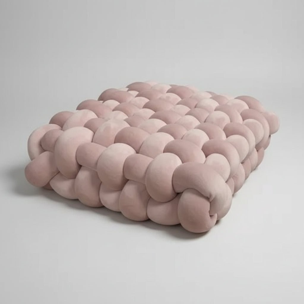 Grand coussin canapé velours rose clair noué main design doux