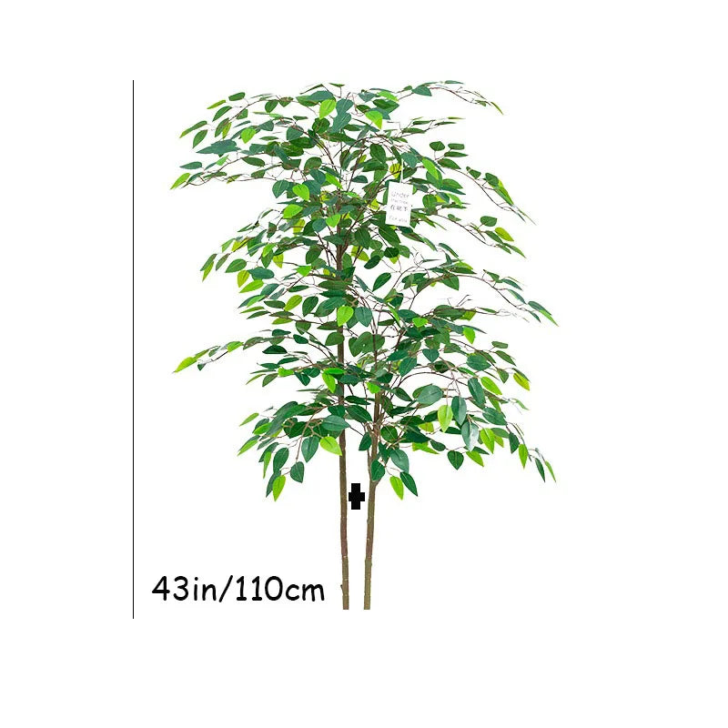 Plante artificielle-Ficus au design ultra-réaliste avec plusieurs tiges, hauteur 110 cm, présentée sur fond blanc. Cette décoration apporte une touche naturelle à tout espace. Taille affichée à gauche.