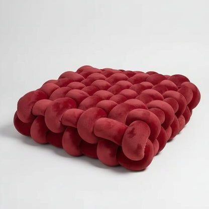 Grand coussin canapé velours rouge noué main 40x40cm design scandinave