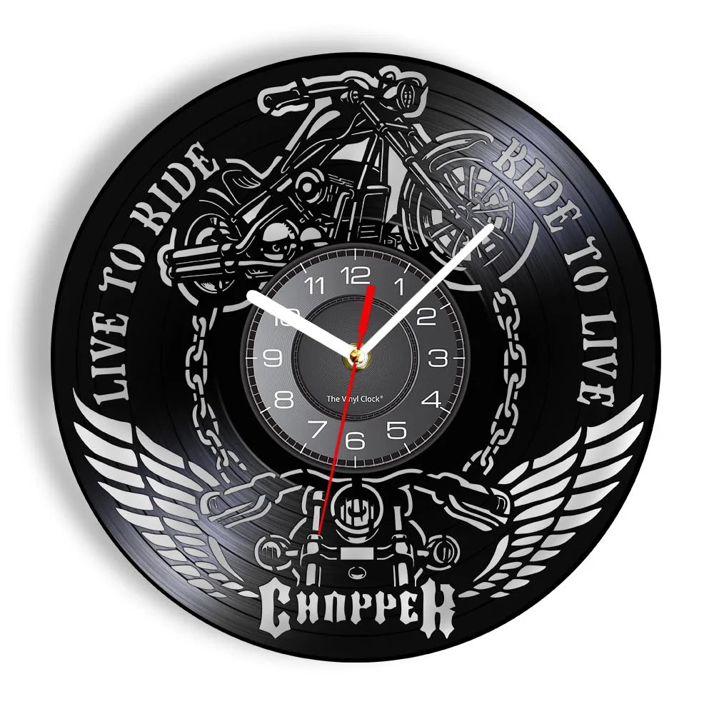 Horloge Moto Murale Vinyle Recycle Retro | Quartz Silencieux LED - Mafrenesiedecoration