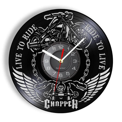 Horloge Moto Murale Vinyle Recycle Retro | Quartz Silencieux LED - Mafrenesiedecoration