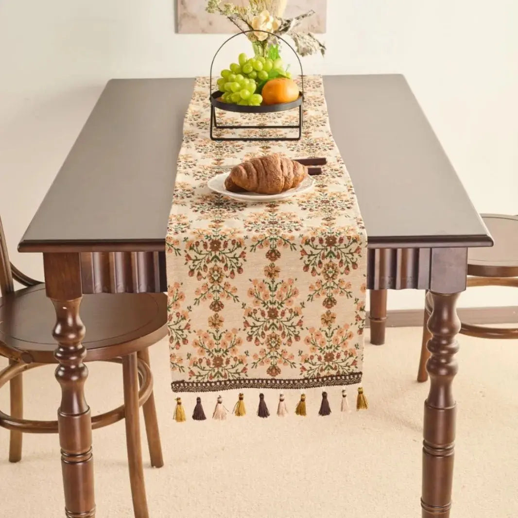 Chemin de table franges coton lin décoration table champêtre