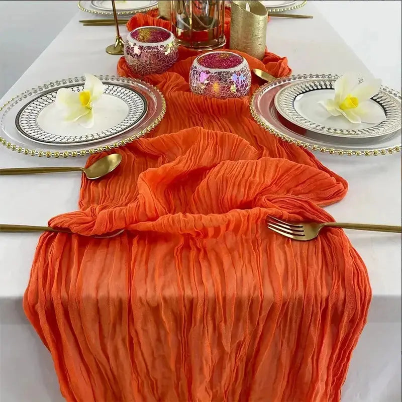 Chemin de table orange Mafrenesiedecoration pour automne, Halloween et fêtes, décor festif et élégant pour la table.