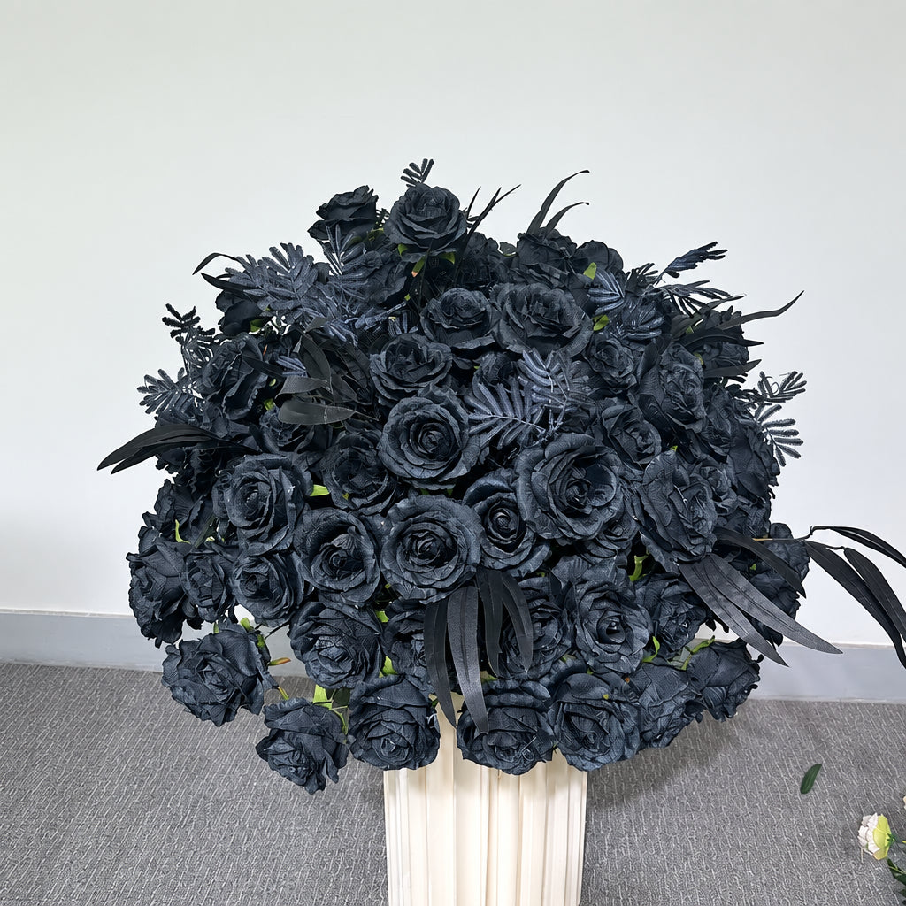 Boule de fleurs artificielles noire, roses noires, décoration contemporaine