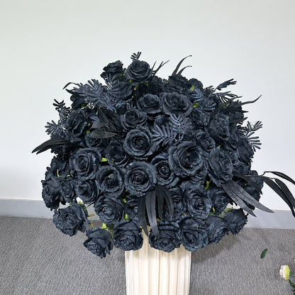 Boule de fleurs artificielles noire, roses noires, décoration contemporaine