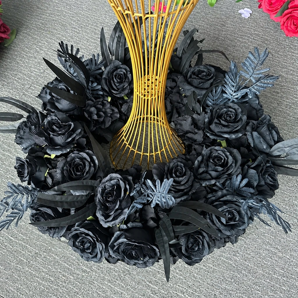 Couronne de fleurs artificielles noire, roses noires