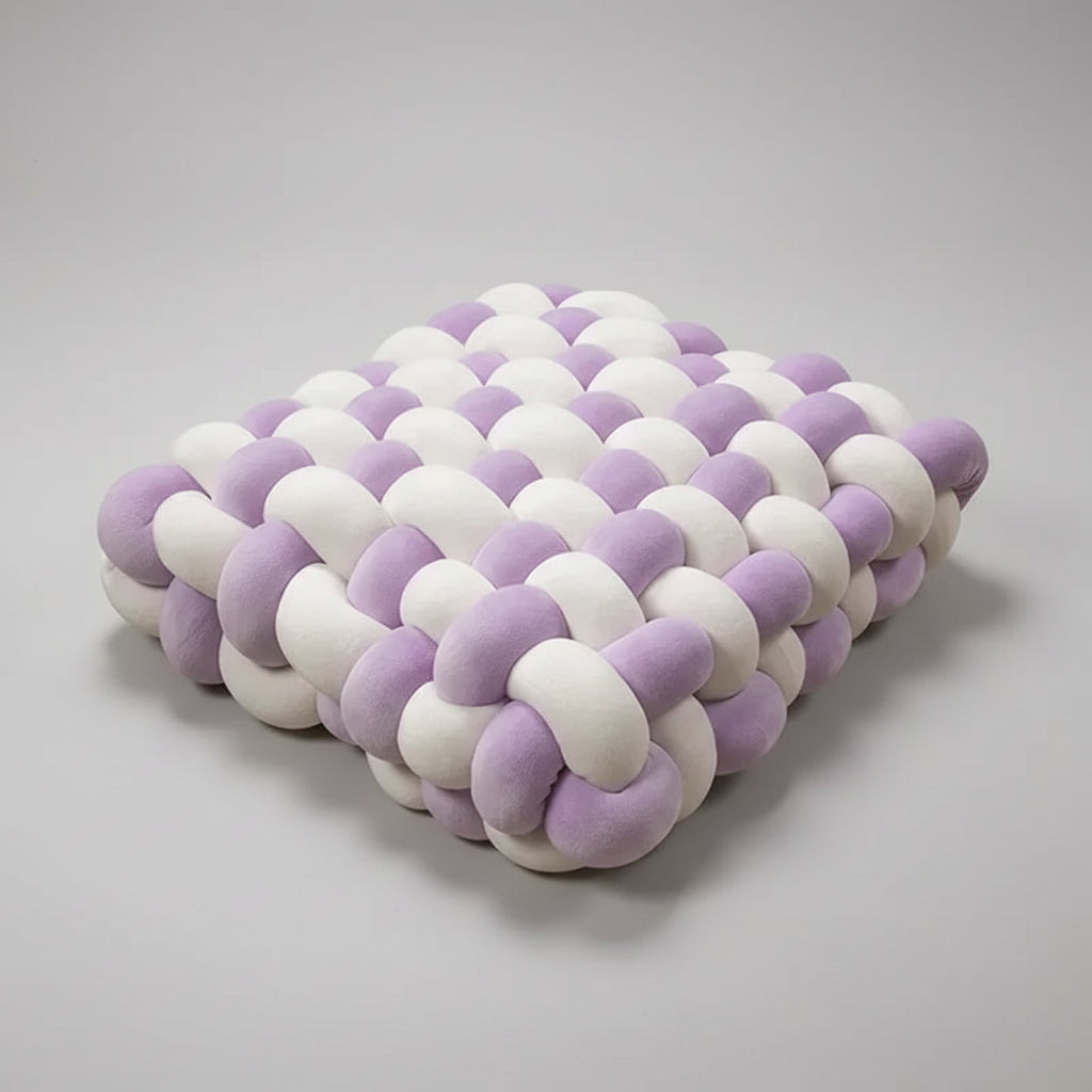  Coussin décoratif velours - détail nœud blanc et violet