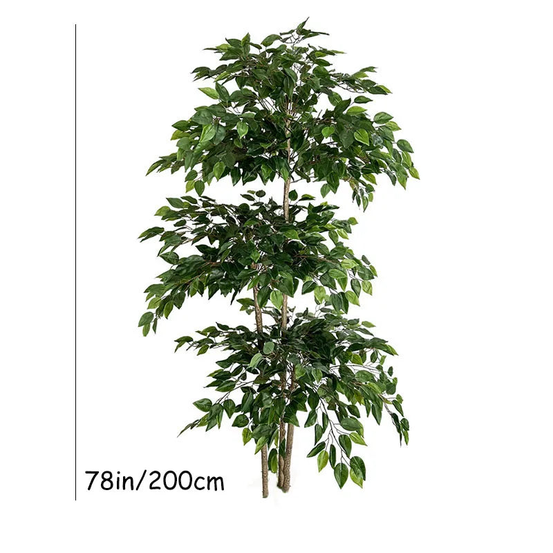 La Plante artificielle-Ficus présente des feuilles vertes denses et de multiples branches avec un design ultra-réaliste, mesurant 78 pouces/200 cm de hauteur sur un fond blanc.