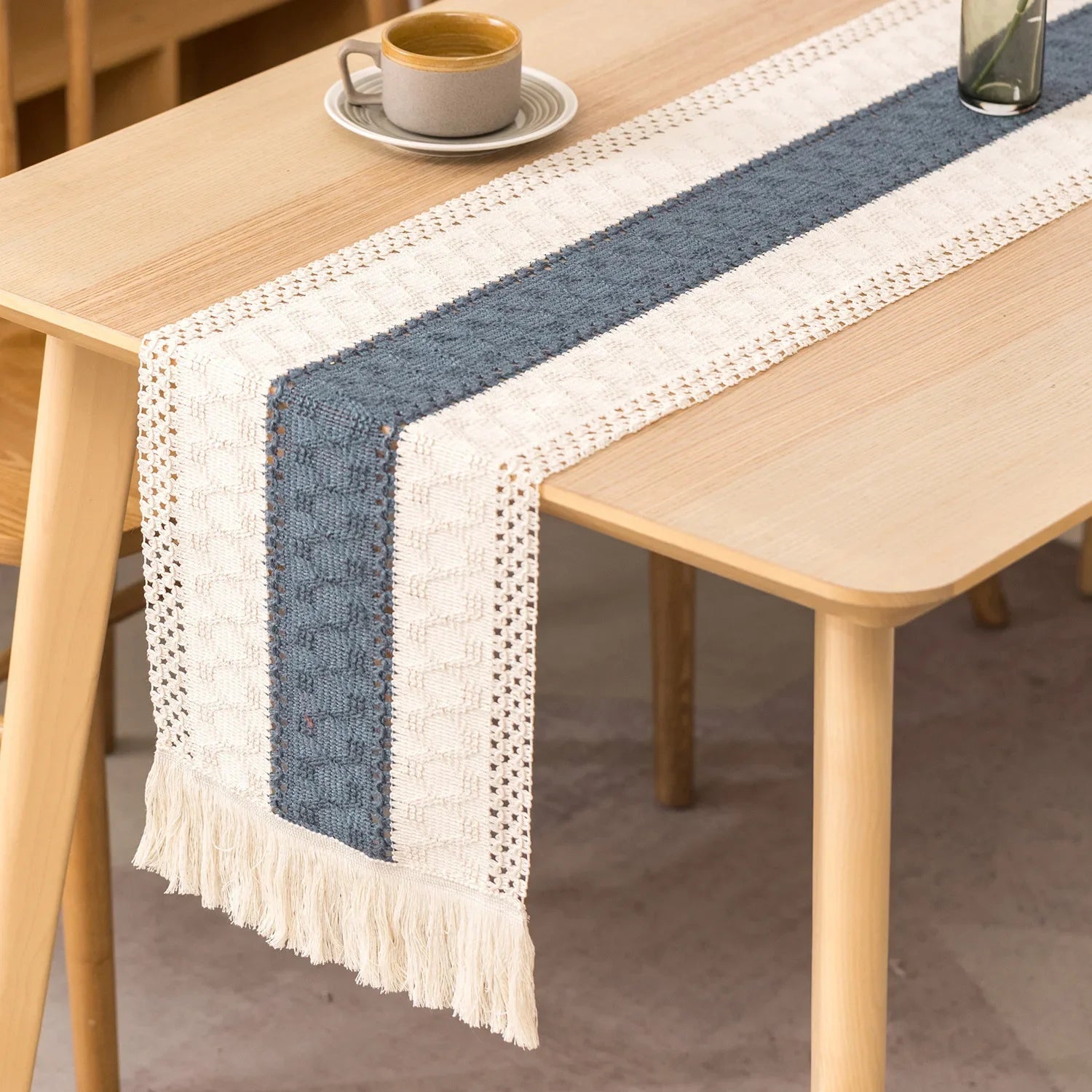 Chemin de table jute lin motif caramel artisanal décoration champêtre