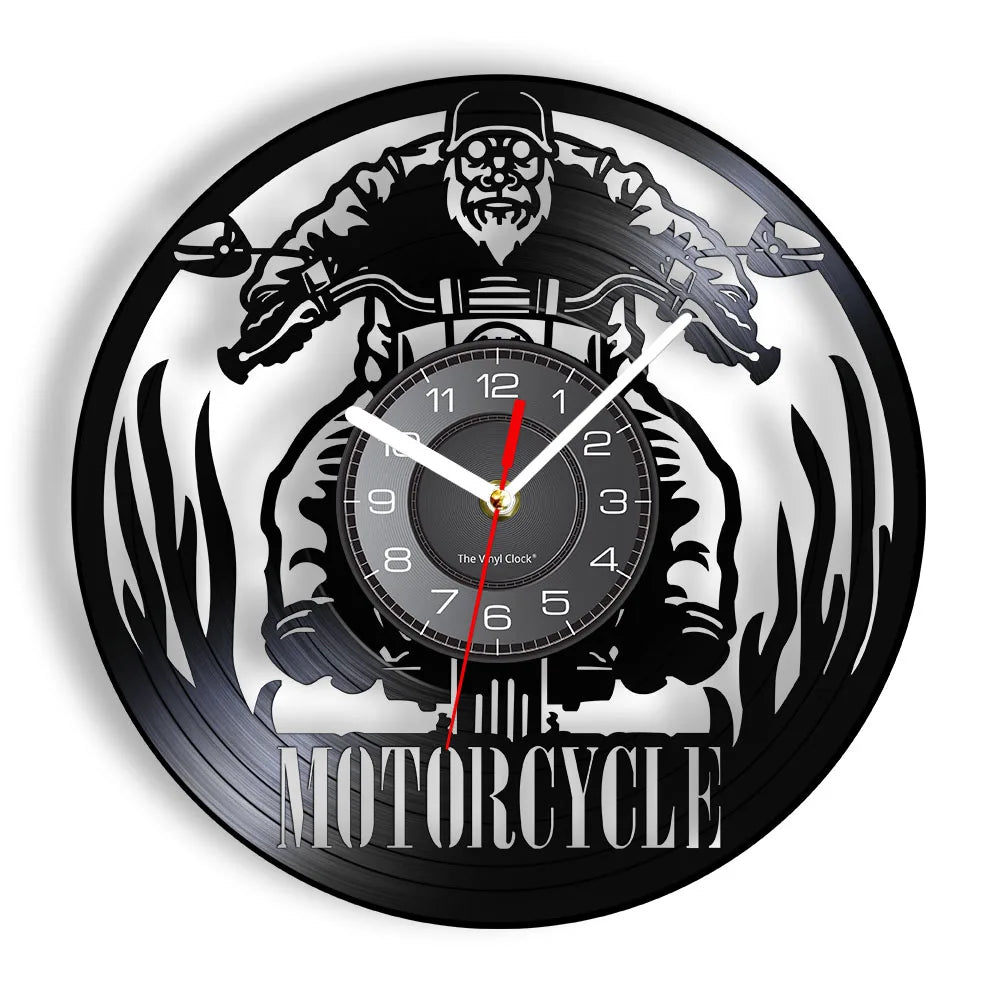 Horloge Moto Murale Vinyle Recycle Retro | Quartz Silencieux LED - Mafrenesiedecoration