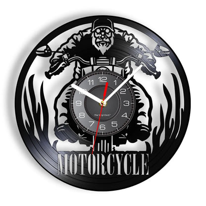 Horloge Moto Murale Vinyle Recycle Retro | Quartz Silencieux LED - Mafrenesiedecoration