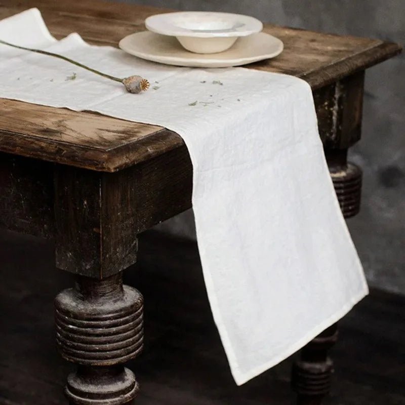 Chemin de table lin stone wash vert sauge champêtre tendance