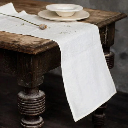 Chemin de table lin stone wash vert sauge champêtre tendance