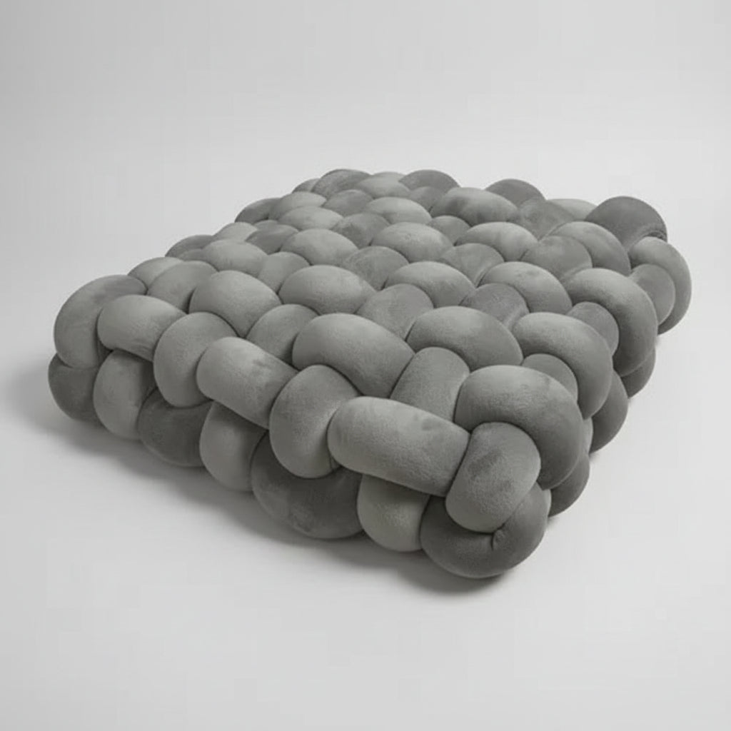 Grand coussin canapé velours gris foncé noué main 40x40cm