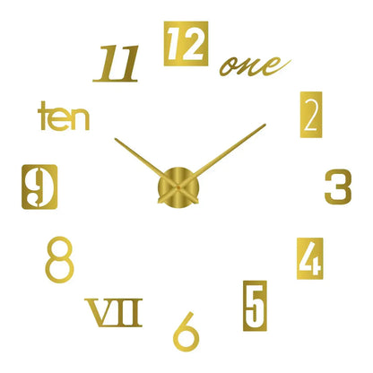 Horloge murale moderne 2023 en acrylique miroir, design 3D, grande taille, idéale pour salon ou décoration intérieure.