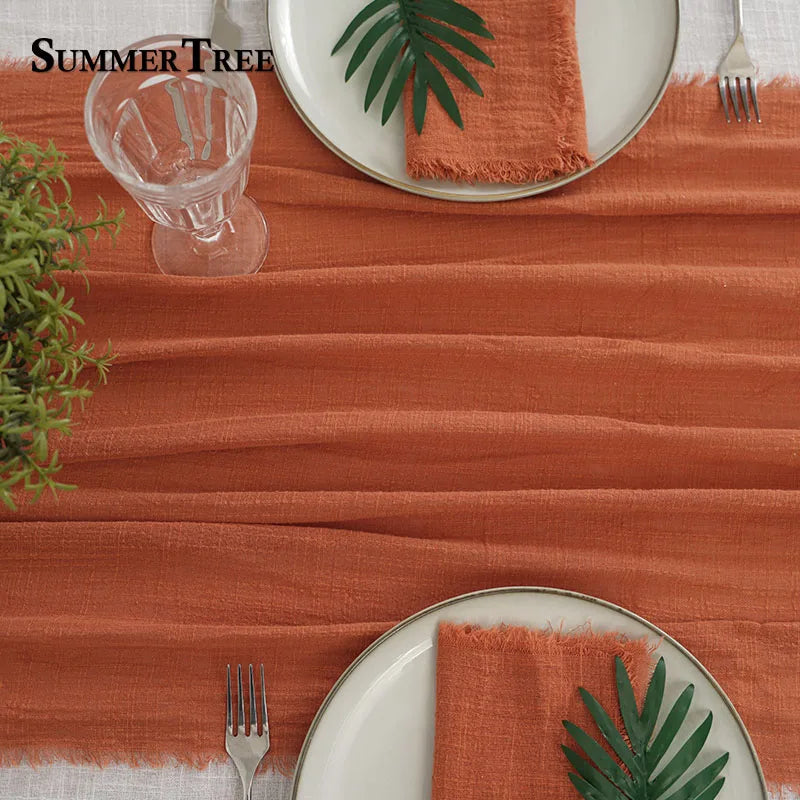 Chemin de table coton texturé ambiance mariage outdoor