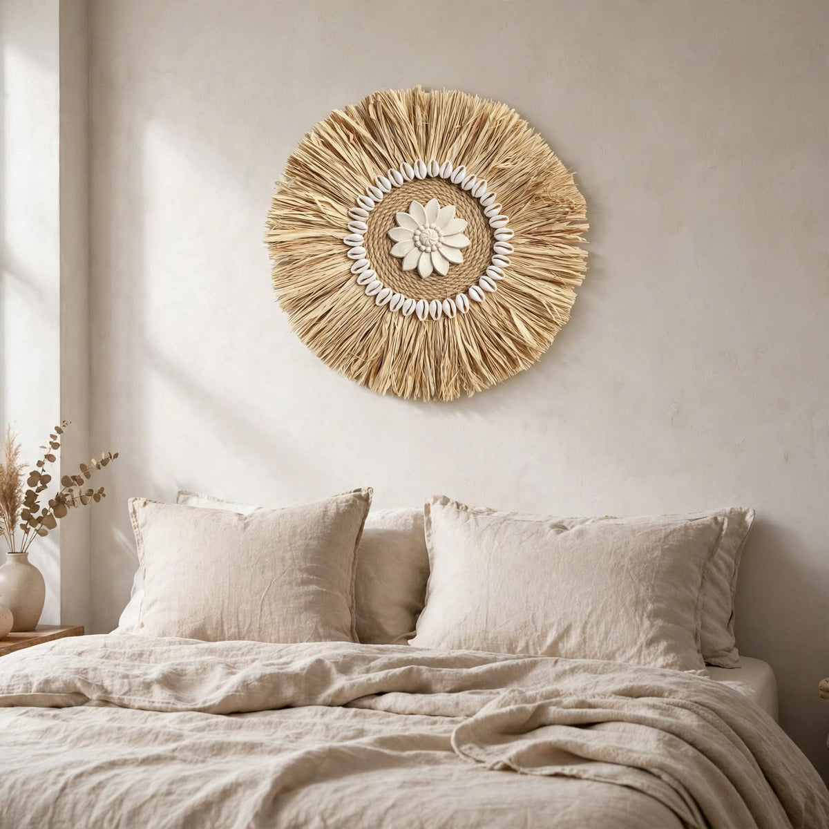 Décoration murale raphia — Rosaces tissées 30 cm