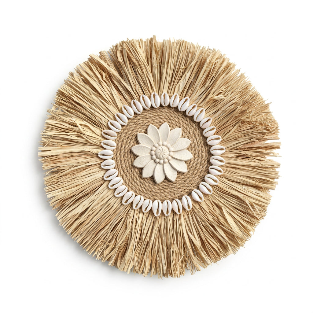 Décoration murale raphia — Rosaces tissées 30 cm