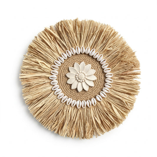 Décoration murale raphia — Rosaces tissées 30 cm