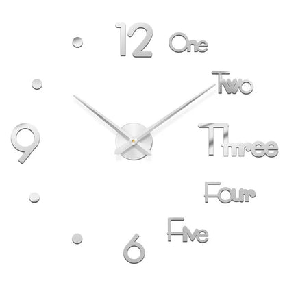 Horloge murale moderne 2023 en acrylique miroir avec design 3D, grand format, pour décoration intérieure, fabriquée par Mafrenesiedecoration.