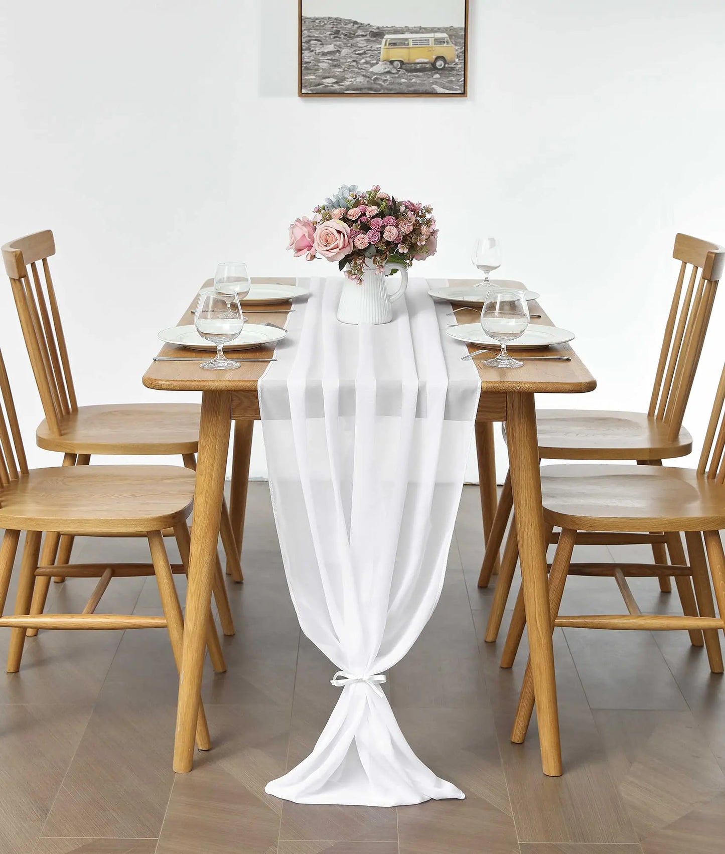 Chemin de table mariage chiffon blanc pur table réception élégante
