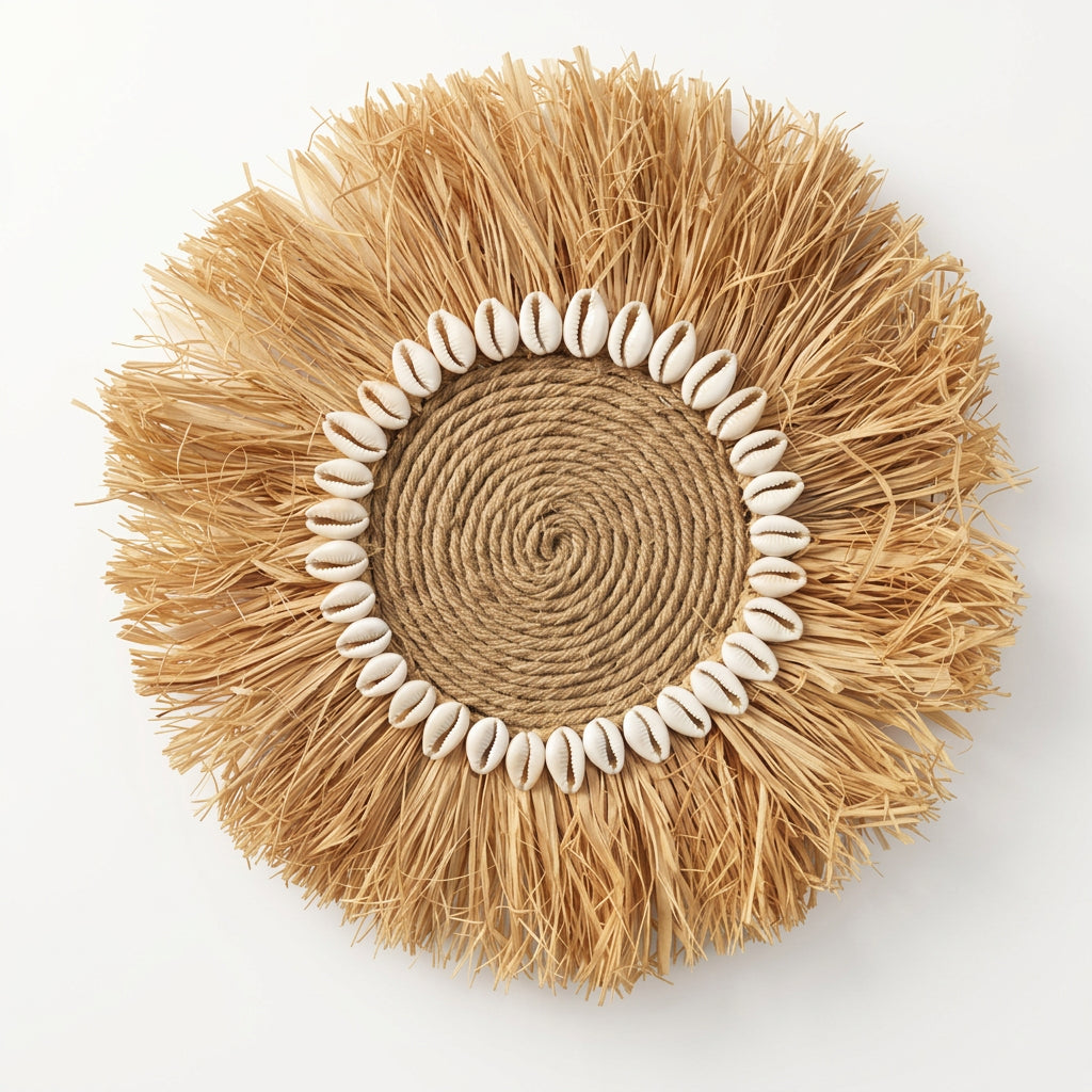 Décoration murale raphia — Rosaces tissées 30 cm